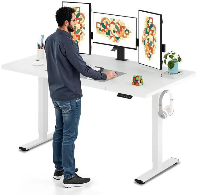 Main image of Electric Standing Desk, 63 x 32'' Height Adjustable Sit Stand Desk with Large Splice Board Desktop Ergonomic Memory Presets Computer Workstations for Home Office, White Frame/White Top