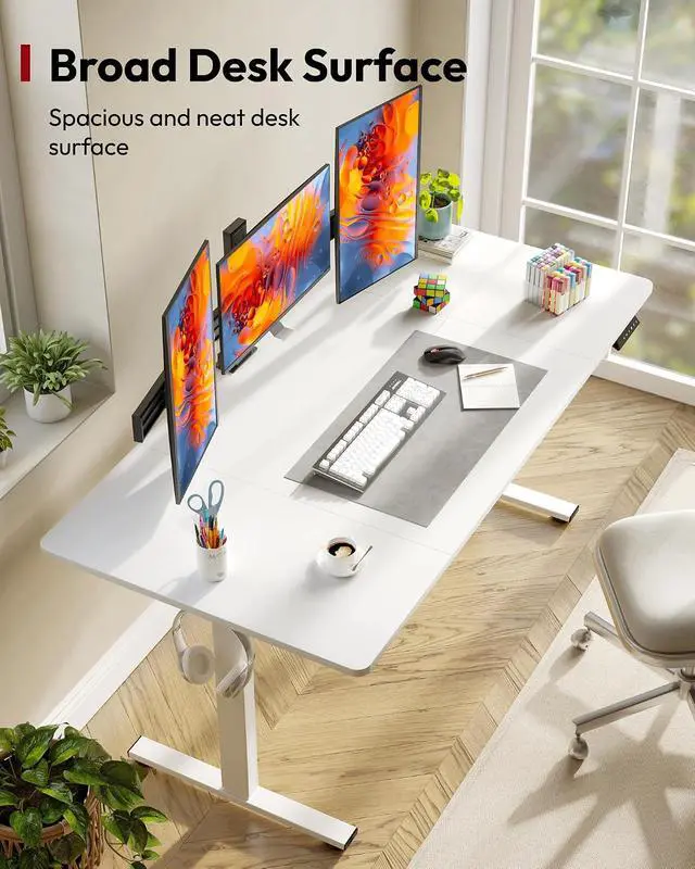 Alt view image 2 of 7 - Electric Standing Desk, 63 x 32'' Height Adjustable Sit Stand Desk with Large Splice Board Desktop Ergonomic Memory Presets Computer Workstations for Home Office, White Frame/White Top
