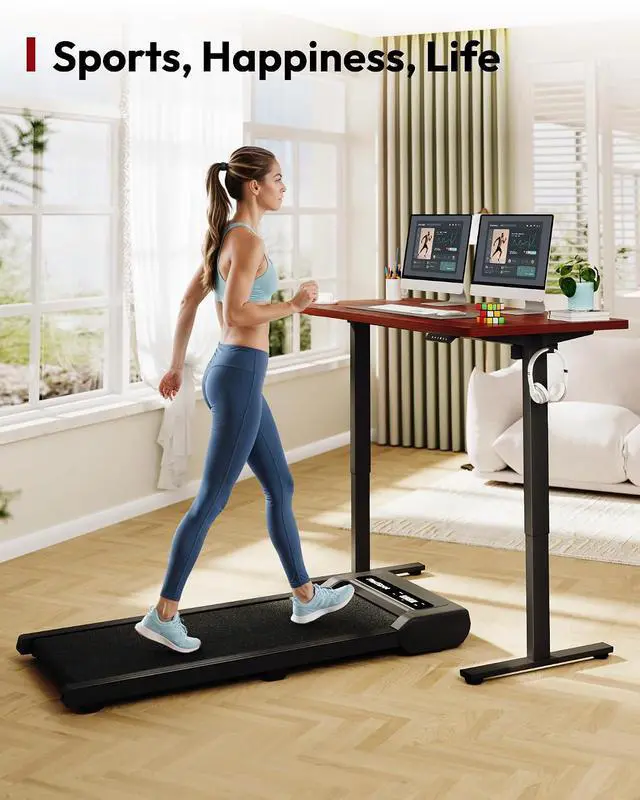 Alt view image 4 of 7 - Electric Standing Desk 48 x 30 Inches Whole-Piece Desktop Height Adjustable Stand Up Desk w/6-Button Controller Ergonomic Computer Desk for Home Office, Black Frame + Mahogany Tabletop