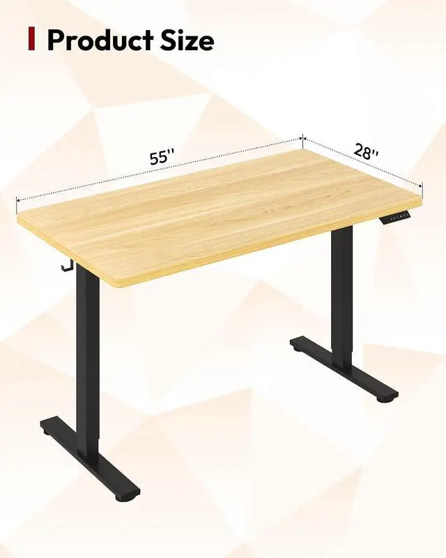 Alt view image 2 of 7 - Electric Standing Desk 55 x 28 Inches Whole-Piece Desktop Height Adjustable Stand Up Desk w/6-Button Controller Ergonomic Computer Desk for Home Office, Black Frame + Natural Tabletop