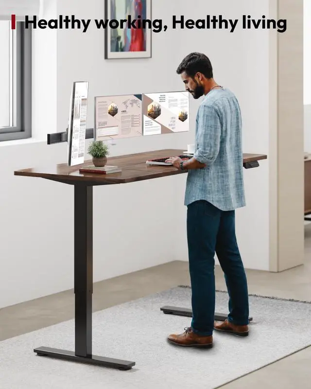 Alt view image 2 of 7 - Dual Motor Electric Standing Desk 71 x 32 Inches, Height Adjustable Sit Stand Desk with Large Splice Board for Home Office, Computer Workstation, Study & Gaming, Black Frame/Black Walnut Top