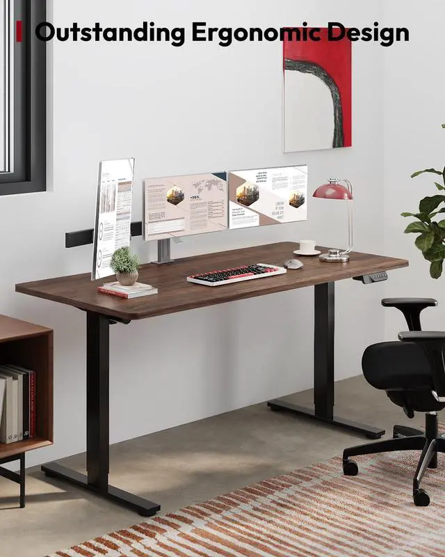 Alt view image 3 of 7 - Dual Motor Electric Standing Desk 71 x 32 Inches, Height Adjustable Sit Stand Desk with Large Splice Board for Home Office, Computer Workstation, Study & Gaming, Black Frame/Black Walnut Top