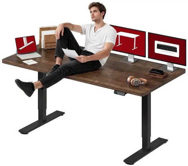 Main image of Dual Motor Electric Standing Desk 79 x 32 Inches, Height Adjustable Sit Stand Desk with Large Splice Board for Home Office, Computer Workstation, Study & Gaming, Black Frame/Black Walnut Top