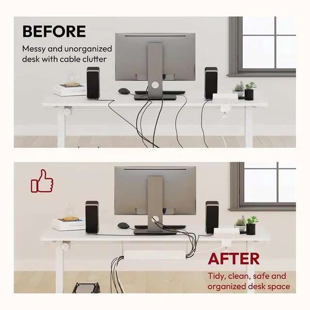Alt view image 7 of 7 - Electric Standing Desk with Desk Clamp Power Strip 60"x 24" Whole-Piece Desktop Height Adjustable Stand Up Desk with Cable Management Sit Stand Home Office Desk White Frame/White Top