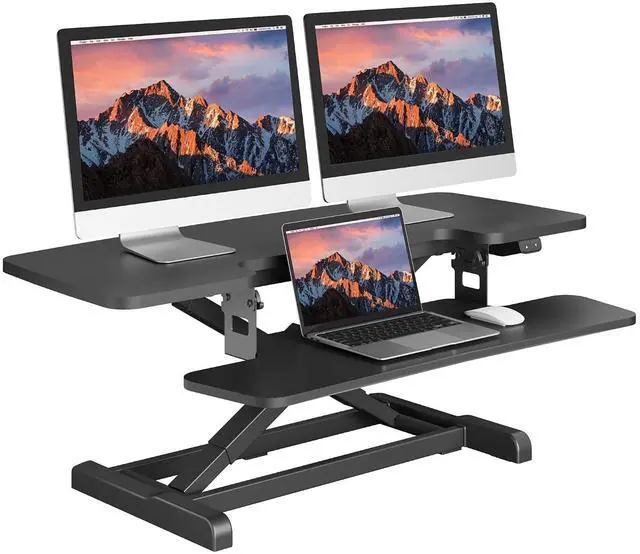 Main image of 42" Electric Standing Desk Converter, Height Adjustable Riser for Office Home,Dual Monitor and Laptop Workstation with Large Keyboard Tray, Black Color