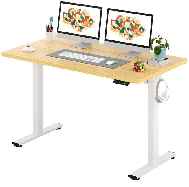 Main image of One-Piece Electric Standing Desk, Seamless 55 x 28'' Ergonomic Height Adjustable Sit Stand Desk with Memory Presets for Home Office Computer Workstation, White Frame/Natural Top