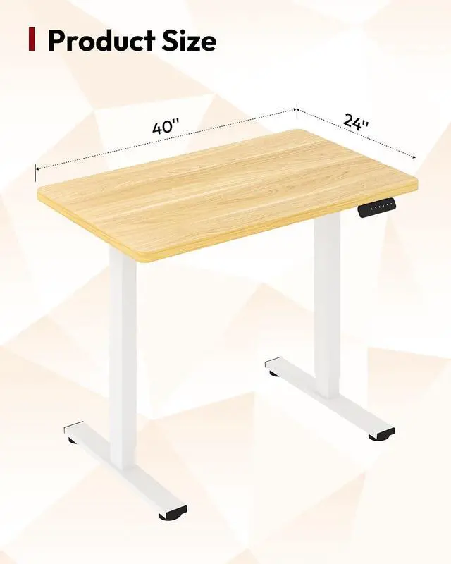 Alt view image 2 of 7 - Electric Standing Desk 40 x 24 Inches Whole-Piece Desktop Height Adjustable Stand Up Desk w/6-Button Controller Ergonomic Computer Desk for Home Office, White Frame + Natural Tabletop