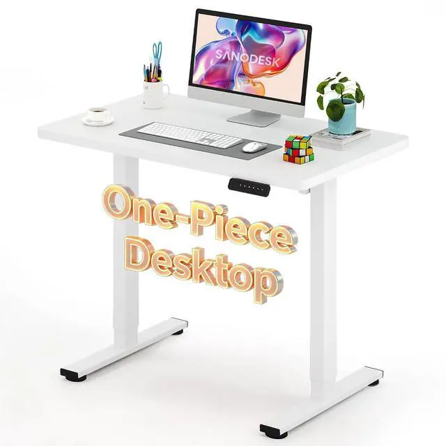 Main image of Electric Standing Desk 40 x 24 Inches Whole-Piece Desktop Height Adjustable Stand Up Desk w/6-Button Controller Ergonomic Computer Desk for Home Office, White Frame + White Tabletop