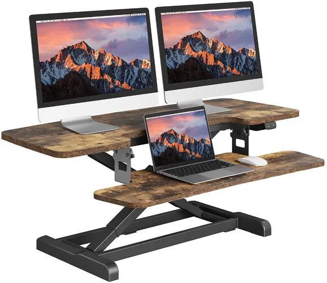 Main image of Standing Desk Converter with Electric Motor 42" Height Adjustable Riser for Office Home,Dual Monitor and Laptop Workstation with Large Keyboard Tray, Rustic Color