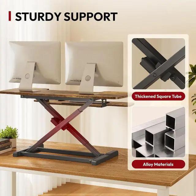 Alt view image 6 of 7 - Standing Desk Converter with Electric Motor 42" Height Adjustable Riser for Office Home,Dual Monitor and Laptop Workstation with Large Keyboard Tray, Rustic Color