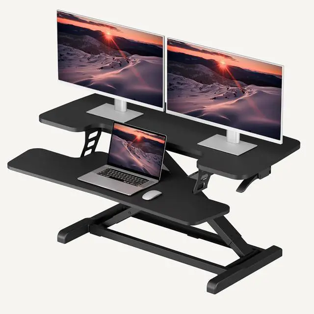 Main image of 36" Standing Desk Converter, Adjustable Sit to Stand Desk Riser with Effortless Lifting for Home Office, Desk Topper for Dual Monitors, Computer Lift with Keyboard Tray, Black