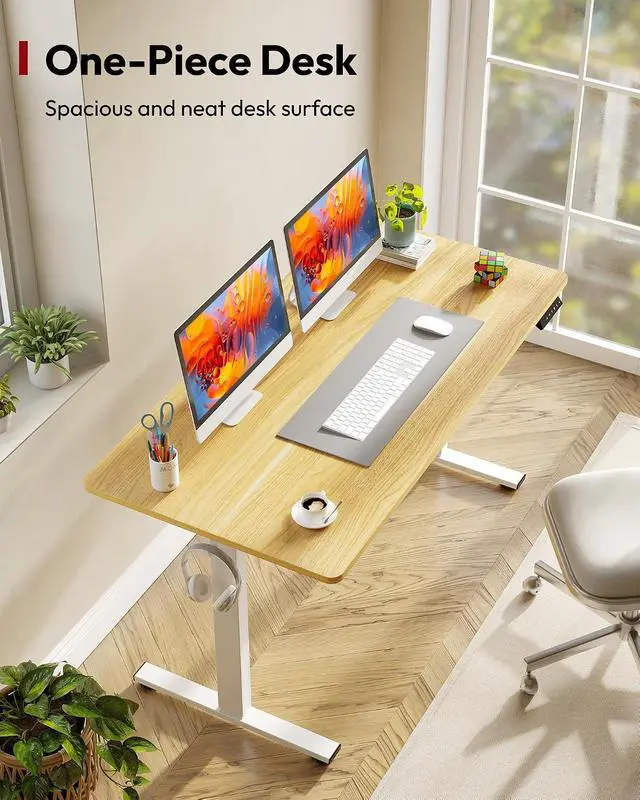 Alt view image 2 of 7 - One-Piece Electric Standing Desk, Seamless 55 x 28'' Ergonomic Height Adjustable Sit Stand Desk with Memory Presets for Home Office Computer Workstation, White Frame/Natural Top