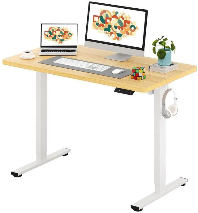 Main image of One-Piece Electric Standing Desk, Seamless 48 x 24'' Ergonomic Height Adjustable Sit Stand Desk with Memory Presets for Home Office Computer Workstation, White Frame/Natural Top