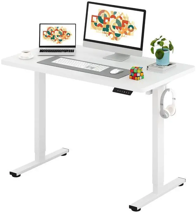 Main image of One-Piece Electric Standing Desk, Seamless 48 x 24'' Ergonomic Height Adjustable Sit Stand Desk with Memory Presets for Home Office Computer Workstation, White Frame/White Top