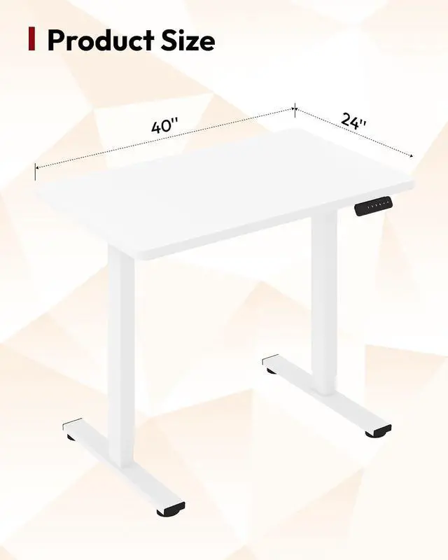 Alt view image 3 of 7 - Electric Standing Desk 40 x 24 Inches Whole-Piece Desktop Height Adjustable Stand Up Desk w/6-Button Controller Ergonomic Computer Desk for Home Office, White Frame + White Tabletop