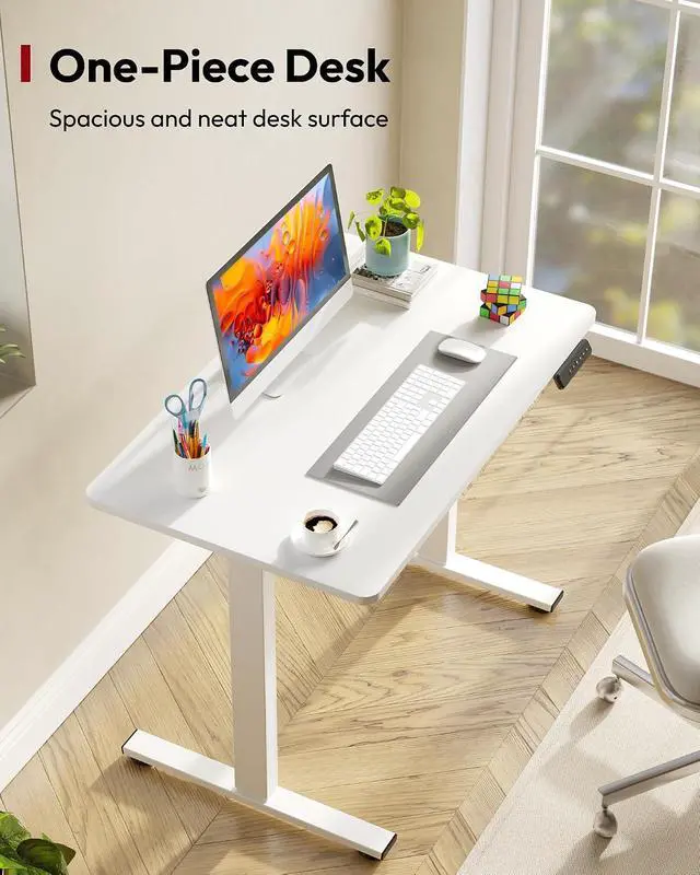 Alt view image 7 of 7 - Electric Standing Desk 40 x 24 Inches Whole-Piece Desktop Height Adjustable Stand Up Desk w/6-Button Controller Ergonomic Computer Desk for Home Office, White Frame + White Tabletop