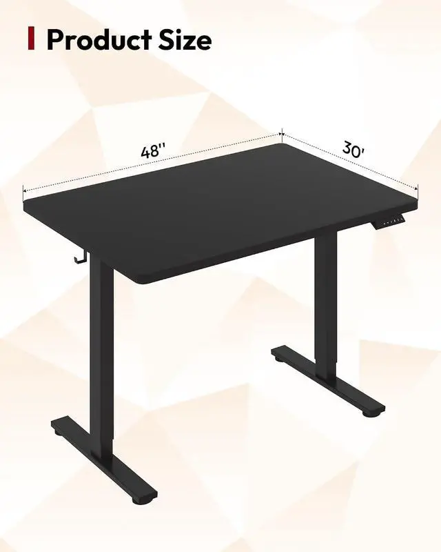 Alt view image 2 of 7 - Electric Standing Desk 48 x 30 Inches Whole-Piece Desktop Height Adjustable Stand Up Desk w/6-Button Controller Ergonomic Computer Desk for Home Office, Black Frame + Black Tabletop
