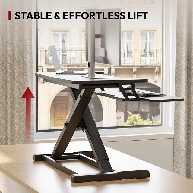 Alt view image 5 of 7 - Standing Desk Converter 28" Desk Riser for Home Office, Compact Sit Stand Desktop Workstation for Laptop & Monitor, Ergonomic Height Adjustable Riser, Black