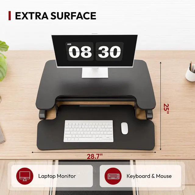 Alt view image 6 of 7 - Standing Desk Converter 28" Desk Riser for Home Office, Compact Sit Stand Desktop Workstation for Laptop & Monitor, Ergonomic Height Adjustable Riser, Black
