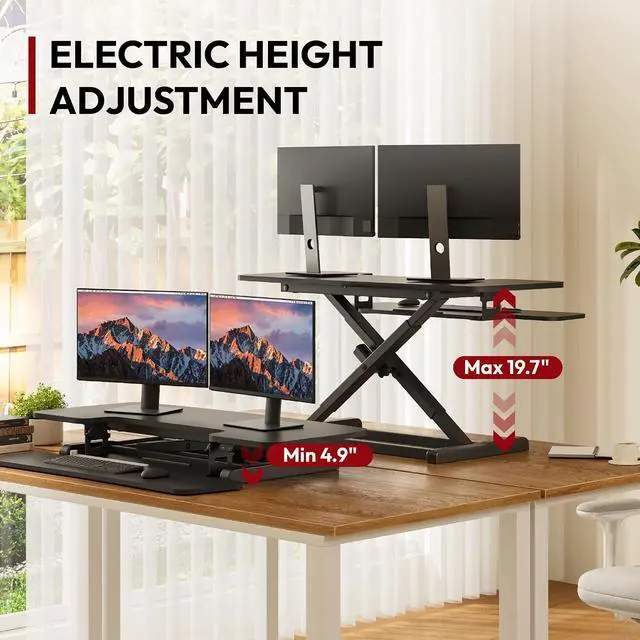 Alt view image 5 of 7 - 40" Electric Standing Desk Converter Height Adjustable Riser for Office Home,Dual Monitor and Laptop Workstation with Large Keyboard Tray, Black Color