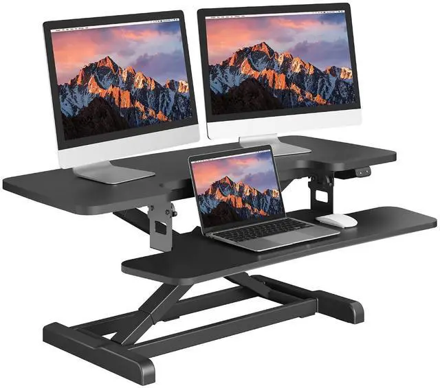 Main image of 40" Electric Standing Desk Converter Height Adjustable Riser for Office Home,Dual Monitor and Laptop Workstation with Large Keyboard Tray, Black Color