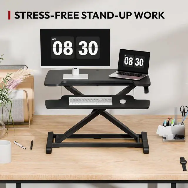 Alt view image 7 of 7 - Standing Desk Converter 28" Desk Riser for Home Office, Compact Sit Stand Desktop Workstation for Laptop & Monitor, Ergonomic Height Adjustable Riser, Black