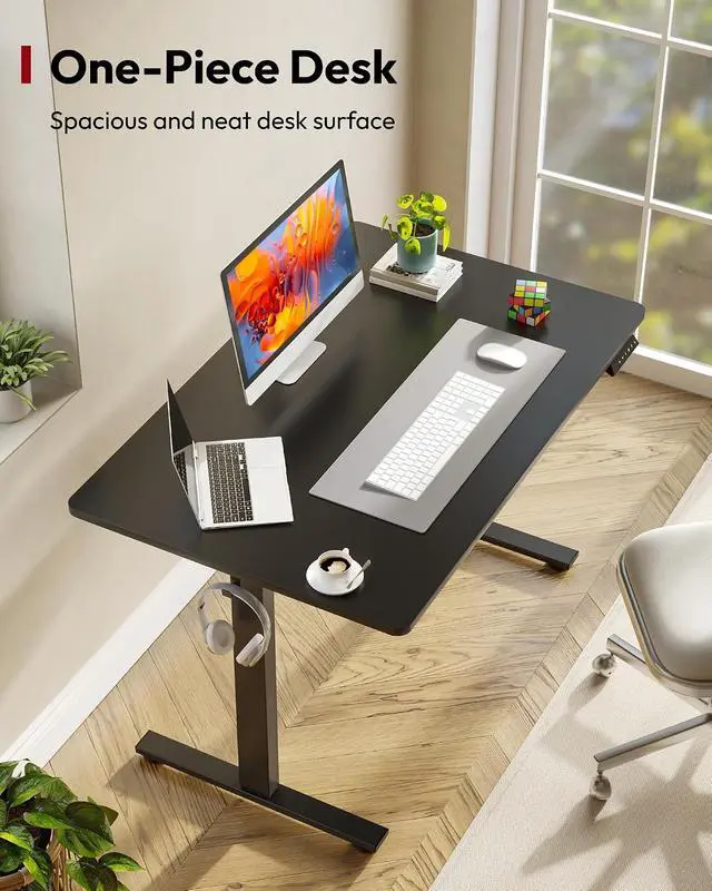 Alt view image 2 of 7 - One-Piece Electric Standing Desk, Seamless 48 x 30'' Ergonomic Height Adjustable Sit Stand Desk with Memory Presets for Home Office Computer Workstation, Black Frame/Black Top