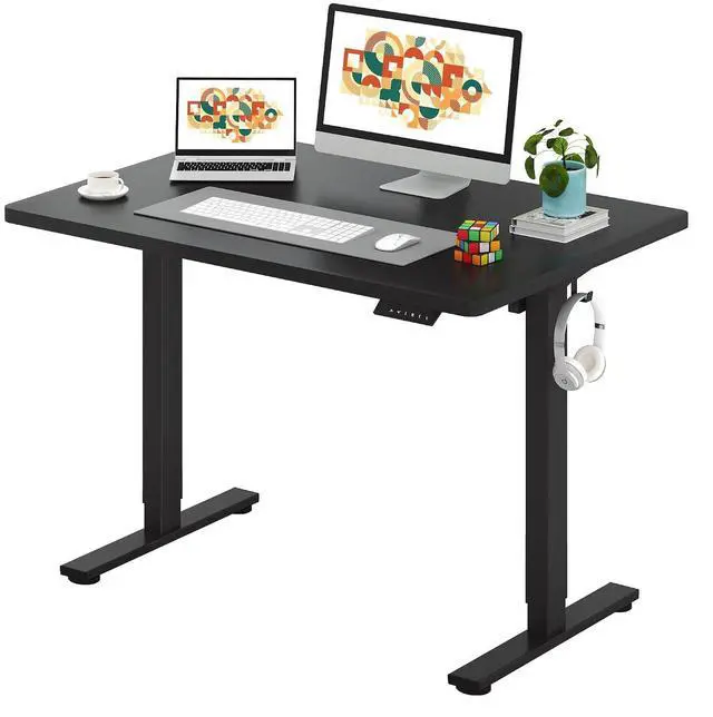 Main image of One-Piece Electric Standing Desk, Seamless 48 x 30'' Ergonomic Height Adjustable Sit Stand Desk with Memory Presets for Home Office Computer Workstation, Black Frame/Black Top