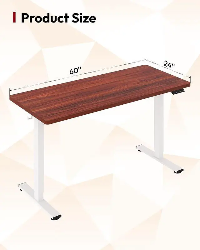 Alt view image 2 of 7 - Electric Standing Desk 60 x 24 Inches Whole-Piece Desktop Height Adjustable Stand Up Desk w/6-Button Controller Ergonomic Computer Desk for Home Office, White Frame + Mahogany Tabletop