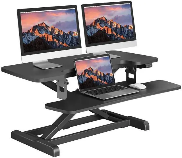 Main image of 35" Electric Standing Desk Converter,Height Adjustable Riser for Office Home, Monitor and Laptop Workstation with Large Keyboard Tray, Black Color