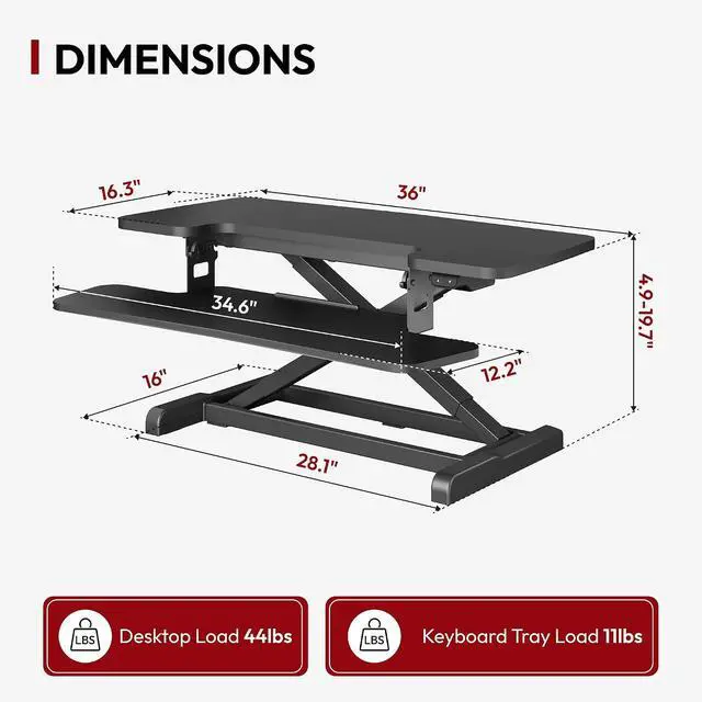 Alt view image 2 of 7 - 35" Electric Standing Desk Converter,Height Adjustable Riser for Office Home, Monitor and Laptop Workstation with Large Keyboard Tray, Black Color