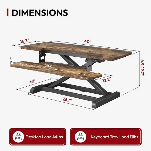 Alt view image 2 of 7 - Standing Desk Converter with Electric Motor 40" Height Adjustable Riser for Office Home,Dual Monitor and Laptop Workstation with Large Keyboard Tray, Rustic Color