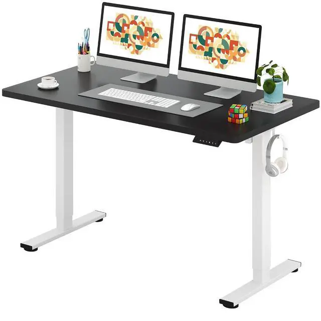 Main image of One-Piece Electric Standing Desk, Seamless 55 x 28'' Ergonomic Height Adjustable Sit Stand Desk with Memory Presets for Home Office Computer Workstation, White Frame/Black Top