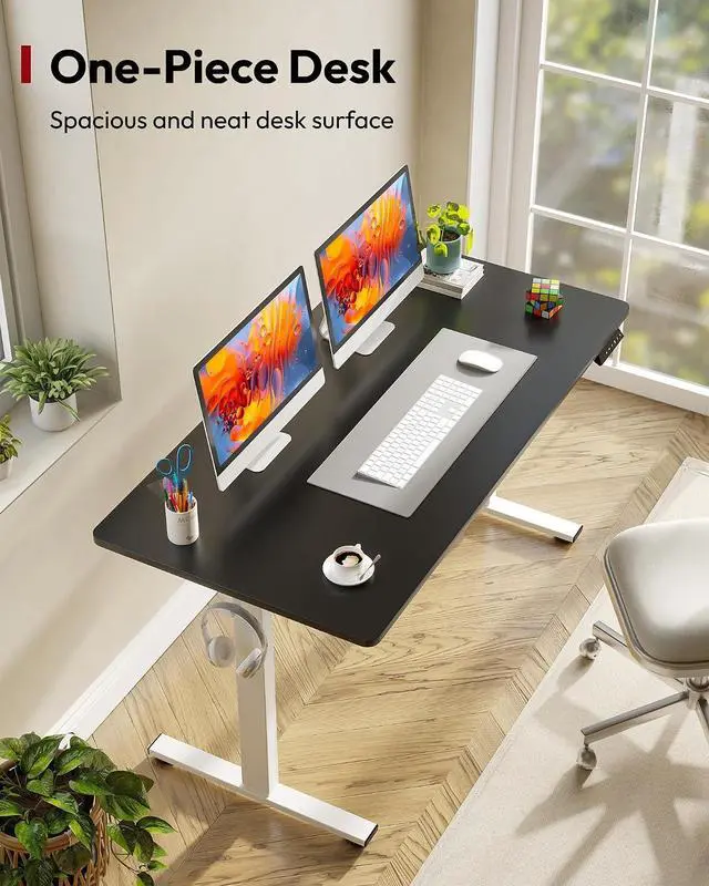 Alt view image 2 of 7 - One-Piece Electric Standing Desk, Seamless 55 x 28'' Ergonomic Height Adjustable Sit Stand Desk with Memory Presets for Home Office Computer Workstation, White Frame/Black Top