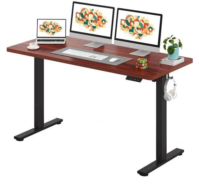 Main image of One-Piece Electric Standing Desk, Seamless 60 x 24'' Ergonomic Height Adjustable Sit Stand Desk with Memory Presets for Home Office Computer Workstation, Black Frame/Mahogany Top