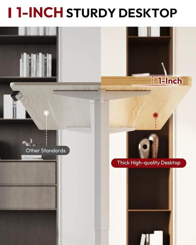 Alt view image 6 of 7 - Electric Standing Desk 48 x 30 Inches Whole-Piece Desktop Height Adjustable Stand Up Desk w/6-Button Controller Ergonomic Computer Desk for Home Office, White Frame + Natural Tabletop
