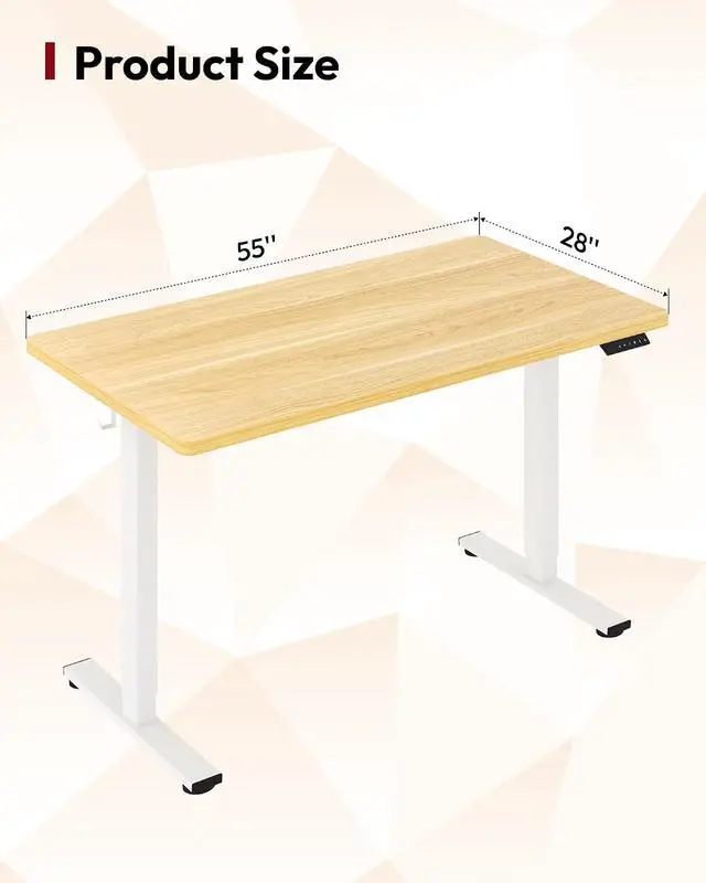 Alt view image 2 of 7 - Electric Standing Desk 55 x 28 Inches Whole-Piece Desktop Height Adjustable Stand Up Desk w/6-Button Controller Ergonomic Computer Desk for Home Office, White Frame + Natural Tabletop