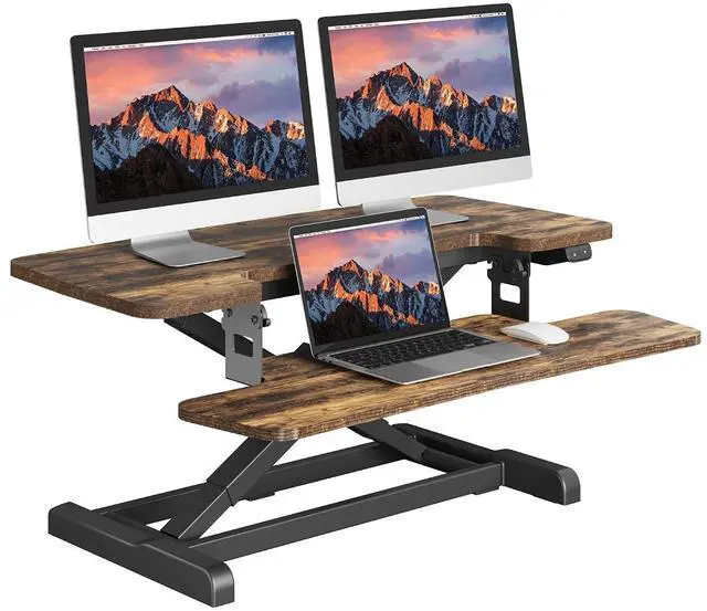 Main image of Standing Desk Converter with Electric Motor 35" Height Adjustable Desk Riser for Office Home,Monitor and Laptop Workstation with Large Keyboard Tray, Rustic Color