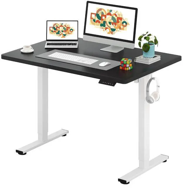 Main image of One-Piece Electric Standing Desk, Seamless 48 x 30'' Ergonomic Height Adjustable Sit Stand Desk with Memory Presets for Home Office Computer Workstation, White Frame/Black Top