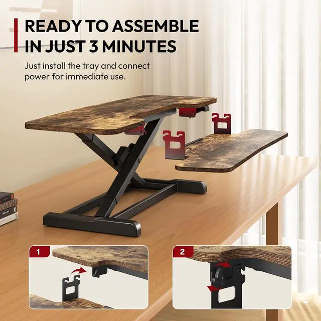 Alt view image 7 of 7 - Standing Desk Converter with Electric Motor 35" Height Adjustable Desk Riser for Office Home,Monitor and Laptop Workstation with Large Keyboard Tray, Rustic Color