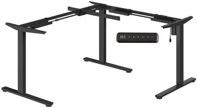 Main image of Electric Height Adjustable 3-Leg L Shaped Standing Desk Frame, Support up to 220lbs, Sit Stand Ergonomic L Desk Frame Only, Black