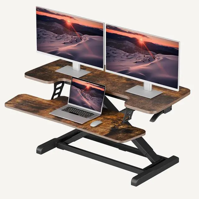 Main image of 36" Standing Desk Converter, Height Adjustable Sit-Stand Computer Riser, Dual Monitor Workstation with Keyboard Tray, Ergonomic Tabletop, Rustic Brown