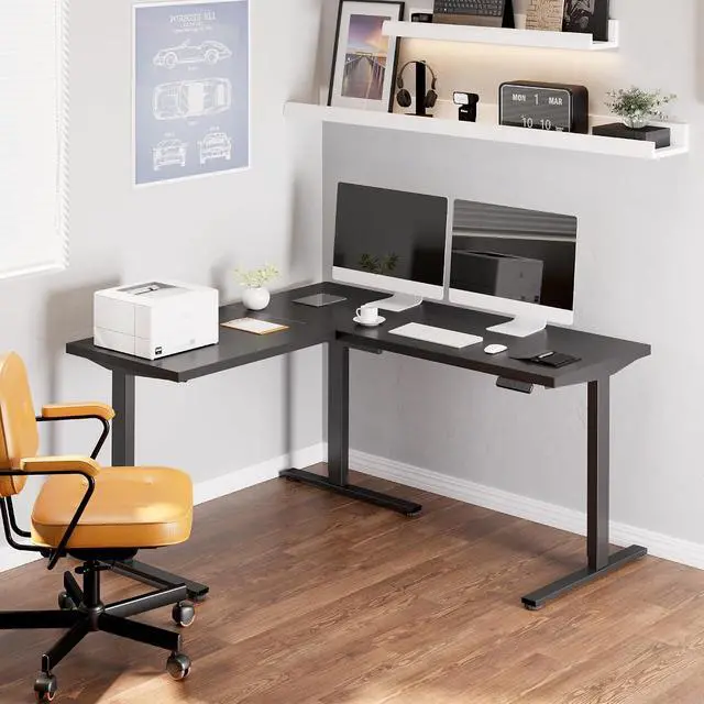 Alt view image 4 of 7 - Electric Height Adjustable 3-Leg L Shaped Standing Desk Frame, Support up to 220lbs, Sit Stand Ergonomic L Desk Frame Only, Black
