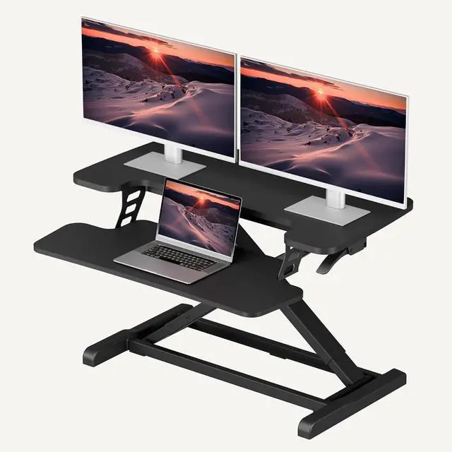 Main image of 32" Height Adjustable Standing Desk Converter, Desk Riser Sit Stand Workstation for Home Office Laptop & Dual Monitor Setup, Ergonomic Lift Platform, Black