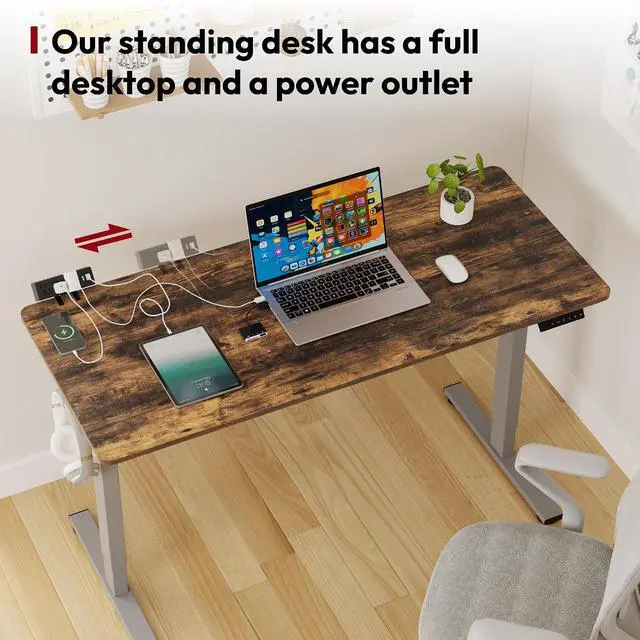 Alt view image 3 of 7 - Electric Standing Desk with Desk Clamp Power Strip 55"x 28" Whole-Piece Desktop Height Adjustable Stand Up Desk with Cable Management Sit Stand Home Office Desk Silver Frame/Black Top