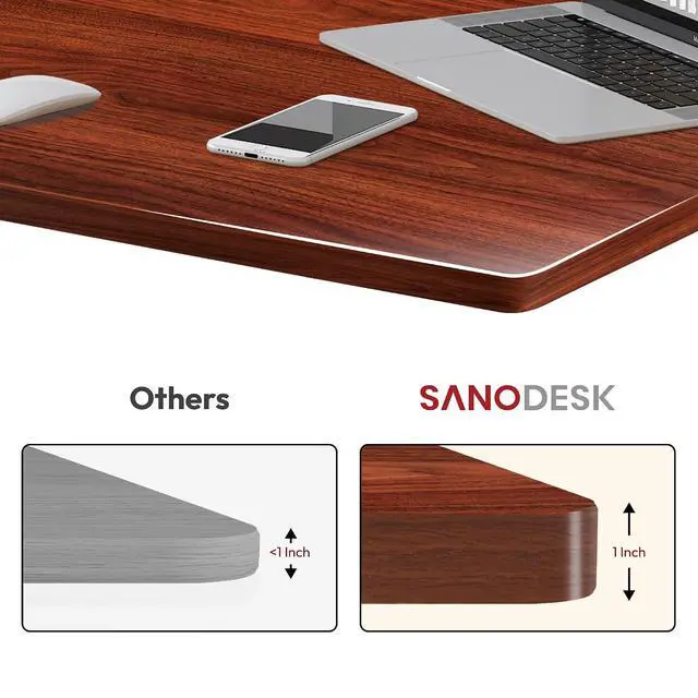 Alt view image 2 of 7 - Universal Tabletop 60"x24"x1" Thickness One-Piece Table Top Rectangular Particle Board for Standing and Home Office Desk Countertop DIY,Mahogany Desk Top