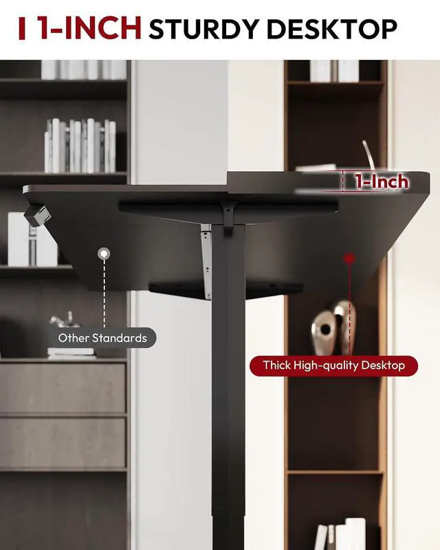Alt view image 4 of 7 - One-Piece Electric Standing Desk, Seamless 48 x 30'' Ergonomic Height Adjustable Sit Stand Desk with Memory Presets for Home Office Computer Workstation, White Frame/Black Top