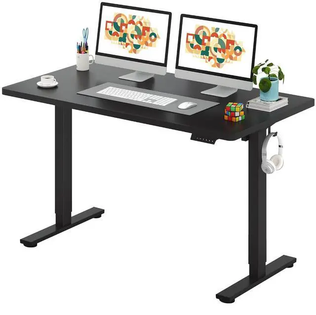 Main image of One-Piece Electric Standing Desk, Seamless 55 x 28'' Ergonomic Height Adjustable Sit Stand Desk with Memory Presets for Home Office Computer Workstation, Black Frame/Black Top