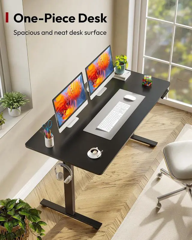 Alt view image 2 of 7 - One-Piece Electric Standing Desk, Seamless 55 x 28'' Ergonomic Height Adjustable Sit Stand Desk with Memory Presets for Home Office Computer Workstation, Black Frame/Black Top