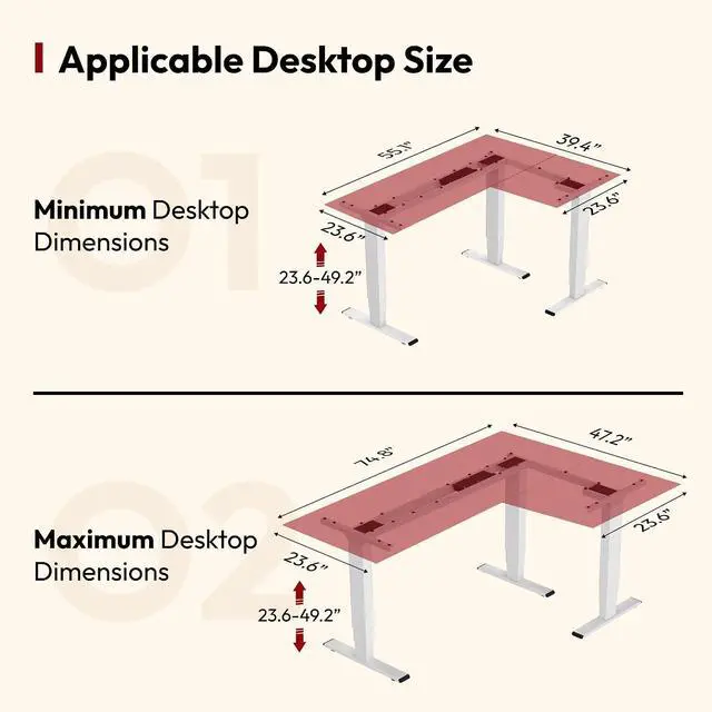 Alt view image 3 of 7 - Electric Height Adjustable 3-Leg L Shaped Standing Desk Frame, Support up to 330lbs, Sit Stand Ergonomic L Desk Frame Only, White